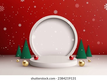 Showcase your products in style with this white Christmas podium mockup. Perfect for Christmas themed marketing campaigns, product launches, and more. Vector illustration