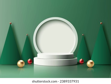 Showcase your products in style with this white Christmas podium mockup. Perfect for Christmas themed marketing campaigns, product launches, and more. Vector illustration