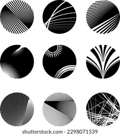 Muestra una colección de gráficos de moda con formas redondeadas en la ilustración vectorial en blanco y negro