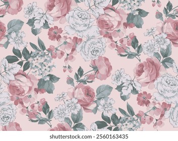 It showcases rose motifs, making it suitable for use in clothing and fabric designs. Additionally, the pattern could be used for wrapping paper, highlighting its versatility and aesthetic appeal.