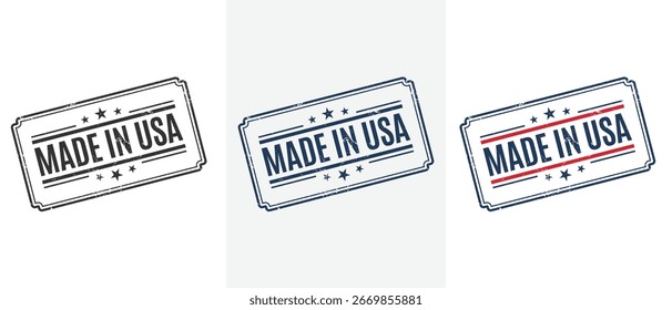 Exhibir Productos Auténticas de fabricación estadounidense con sellos elegantes 'Made in USA', perfectos para la marca, el marketing y la promoción de bienes de calidad