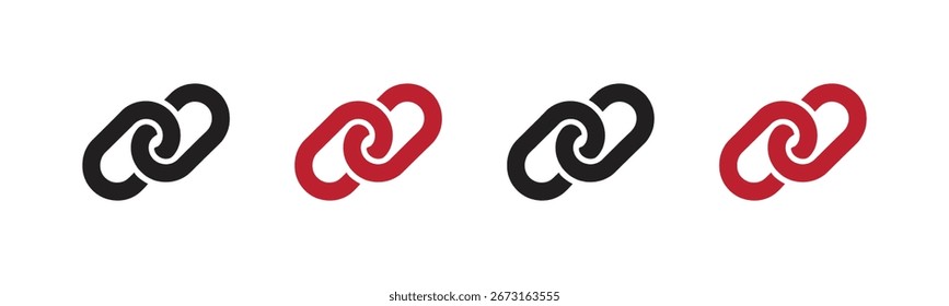 Muestra Enlaces conectados en negro y rojo, ideales para ilustrar el trabajo en equipo, la unidad y las fuertes conexiones digitales con un diseño visualmente atractivo.