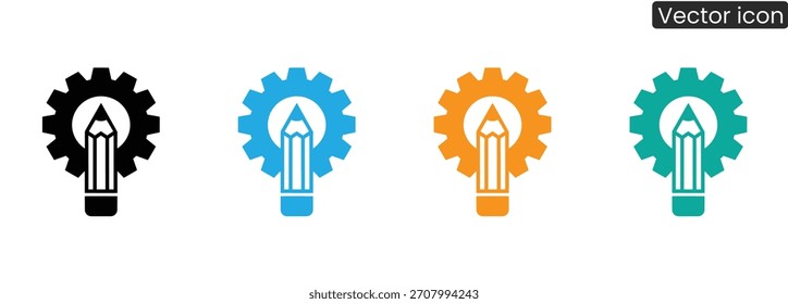 Showcasing a design process with pencil and gear icons. Ideal for illustrating creative solutions, engineering concepts, and innovative strategies in a modern style.