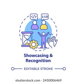 Showcasing and recognition multi color concept icon. Hackathon benefit. Programming skills. Round shape line illustration. Abstract idea. Graphic design. Easy to use in promotional materials