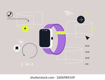Showcasing smart watch screens, each displaying unique functionalities and designs, This imaginative representation highlights modern technology and its impact on daily life