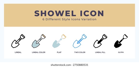 Showel icon set with different styles. Vector illustration.