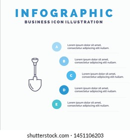 Showel, Shovel, Tool, Repair, Digging Line icon with 5 steps presentation infographics Background