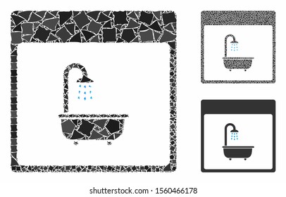 Shower bath calendar page composition of unequal items in different sizes and color tinges, based on shower bath calendar page icon. Vector unequal pieces are organized into collage.