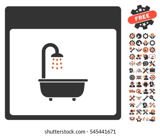 Shower Bath Calendar Page icon with bonus tools images. Vector illustration style is flat iconic symbols, orange and gray, white background.