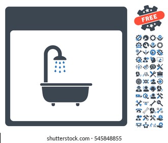 Shower Bath Calendar Page icon with bonus setup tools icon set. Vector illustration style is flat iconic symbols, smooth blue, white background.