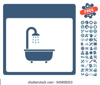 Shower Bath Calendar Page pictograph with bonus setup tools images. Vector illustration style is flat iconic symbols, cyan and blue, white background.