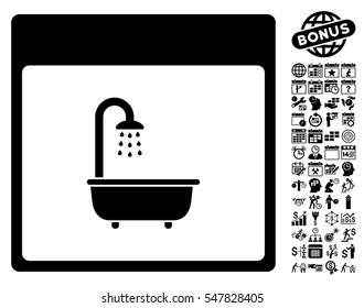 Shower Bath Calendar Page pictograph with bonus calendar and time management pictograph collection. Vector illustration style is flat iconic symbols, black, white background.
