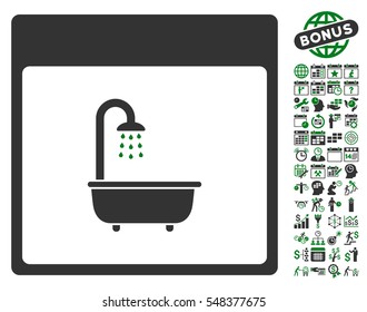 Shower Bath Calendar Page pictograph with bonus calendar and time management graphic icons. Vector illustration style is flat iconic symbols, green and gray, white background.