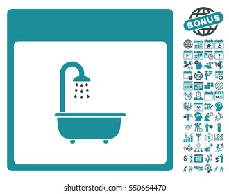 Shower Bath Calendar Page pictograph with bonus calendar and time management images. Vector illustration style is flat iconic symbols, soft blue, white background.