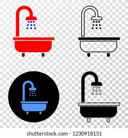 Shower bath EPS vector pictograph with contour, black and colored versions. Illustration style is flat iconic symbol on chess transparent background.