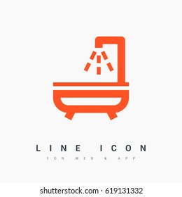 Shower bath line vector icon