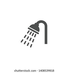 Shower, bathroom symbol vector glyph sign. Shower head with water drops pouring black isolated icon.
