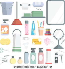 Shower and bathroom utilities. stickers, icon, flat icon. white background editable. flat and cute.