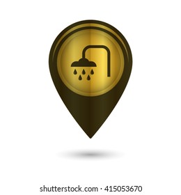 Shower - black vector icon; golden  map pointer