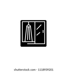Shower booth black icon concept. Shower booth flat  vector symbol, sign, illustration.