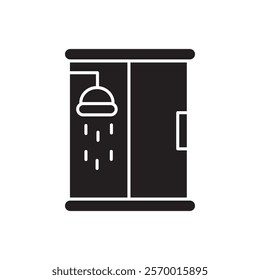 Shower cabin bathroom icon black and white vector outline sign