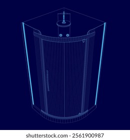 Shower cabin bathroom wireframe Isolated flat vector in outline. 3D