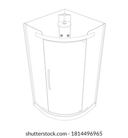 Shower cabin contour from black lines isolated on white background. Isometric view. 3D. Vector illustration