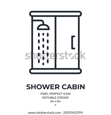 Shower cabin editable stroke outline icon isolated on white background flat vector illustration. Pixel perfect. 64 x 64.