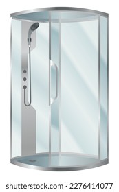 Shower cabin. Elegant bathroom element for bath room interior. Realistic vector cabin with transparent glass doors and modern shower system