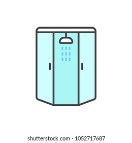 Shower cabin flat line colored icon.