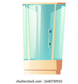 Shower cabin with glass door isolated on white background. Vector cartoon illustration of modern bath cubicle with handle. Equipment of bathroom interior in house or hotel