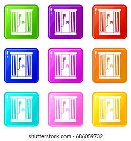 Shower cabin icons of 9 color set isolated vector illustration