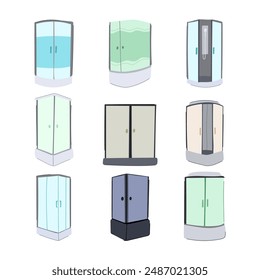 shower cabin set cartoon. modern box, hotel et, clean room shower cabin sign. isolated symbol vector illustration
