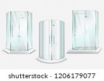 Shower cabin transparent realistic 3d collection of isolated shower stalls with glossy doors on transparent background vector illustration