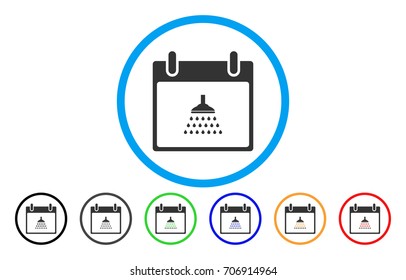 Shower Calendar Day vector rounded icon. Image style is a flat gray icon symbol inside a blue circle. Additional color variants are grey, black, blue, green, red, orange.