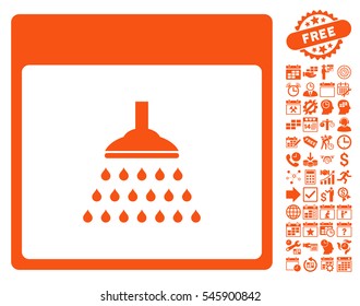 Shower Calendar Page pictograph with bonus calendar and time management clip art. Vector illustration style is flat iconic symbols, orange, white background.