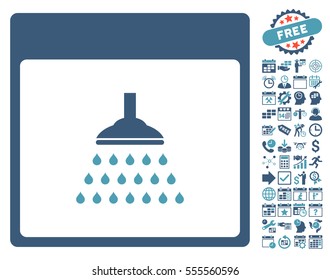 Shower Calendar Page pictograph with bonus calendar and time management pictograph collection. Vector illustration style is flat iconic symbols, cyan and blue, white background.