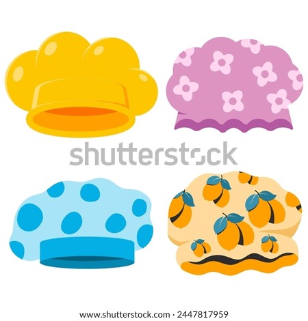 Shower caps vector cartoon set isolated on a white background.