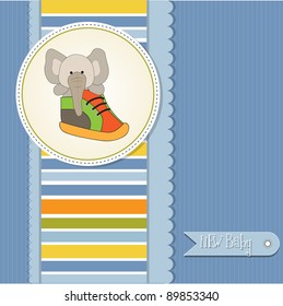 shower card with an elephant hidden in a shoe