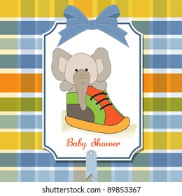 shower card with an elephant hidden in a shoe
