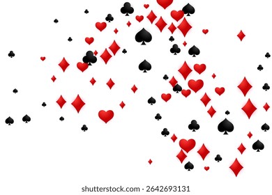 A shower of card suits vector pattern. Playful gaming theme. Descending playing card suits. Abstract pattern. Entertainment event design.