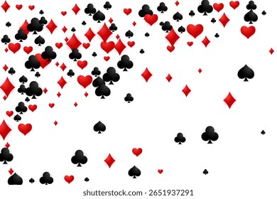 A shower of card suits vector pattern. Casino game background. Descending playing card suits. Dynamic card shower. Symbols of chance and fortune.