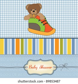 shower card with teddy bear hidden in a shoe