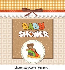 shower card with teddy bear hidden in a shoe