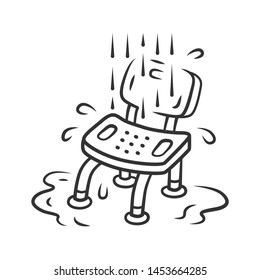 Shower chair linear icon. Device for physically disabled people. Paralyzed patient personal hygiene equipment. Thin line illustration. Contour symbol. Vector isolated outline drawing. Editable stroke