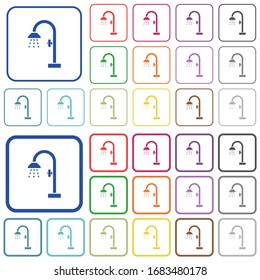 Iconos planos de color de ducha en marcos cuadrados redondeados. Versiones delgadas y gruesas incluidas.