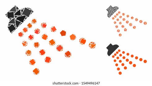 Shower composition of ragged pieces in variable sizes and shades, based on shower icon. Vector tremulant pieces are composed into composition. Shower icons collage with dotted pattern.
