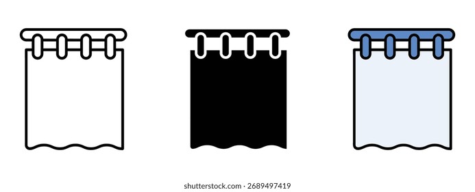 Duschvorhang Symbol Vektor. Dekoration und gemütliche Wohnräume Symbol. Vektorgrafik.