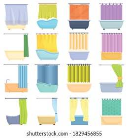 Shower curtain icons set. Cartoon set of shower curtain vector icons for web design