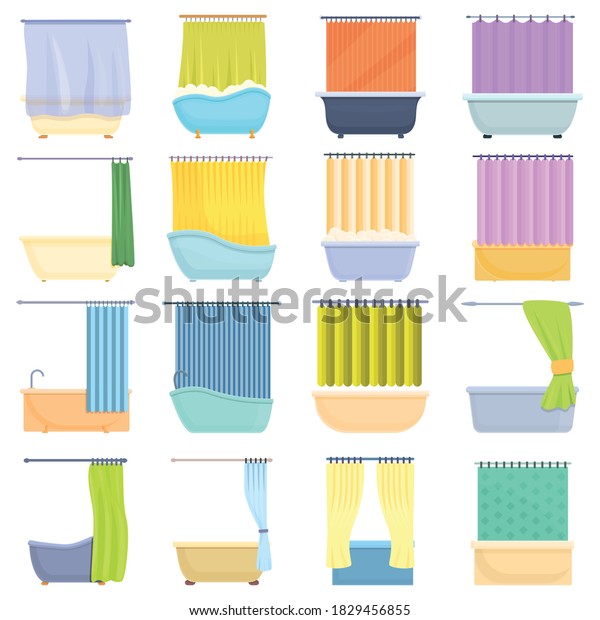 Shower Curtain Icons Set Cartoon Set Stock Vector Royalty Free